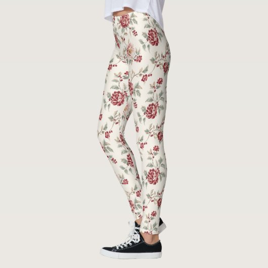 Leggings Jolie Florale Crème Rouge Chic (Gauche)