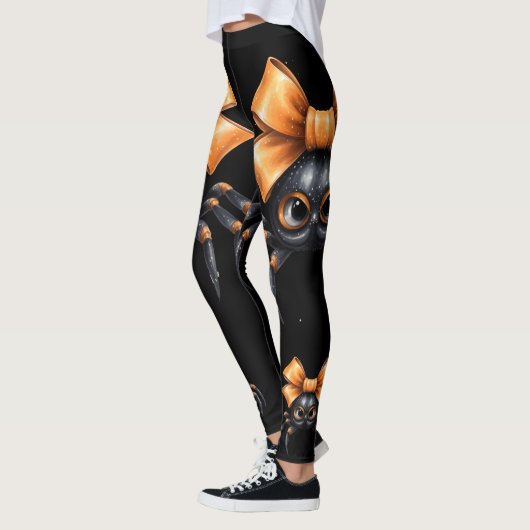 Leggings Jolie Halloween Spider noir avec Orange Bow (Gauche)