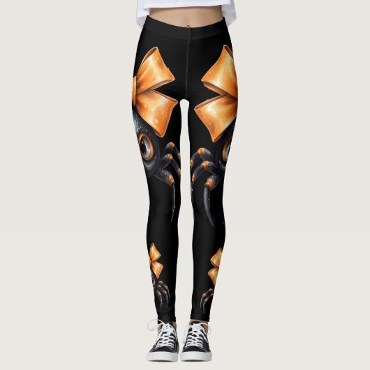 Leggings Jolie Halloween Spider noir avec Orange Bow (Devant)