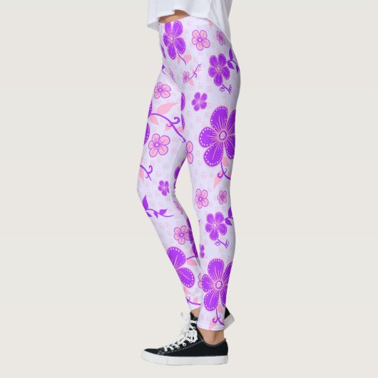 Leggings Jolie impression florale violet et rose sur Lavend (Gauche)