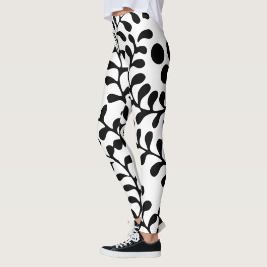 Leggings Jolie impression noir et blanc fleurie (Gauche)