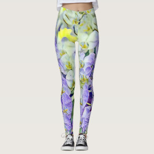 Leggings Jolie orchidée jaune violet fleurs aquarelle