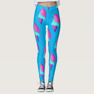Leggings Jolie poupée rose chaud bleu motif glace