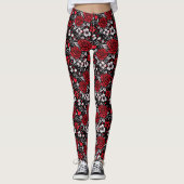 Leggings Jolie, Rouge, Roses noires et blanches, Coeurs (Devant)