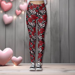 Leggings Jolie, Rouge, Roses noires et blanches, Coeurs<br><div class="desc">Jolies fleurs rouges,  noires et blanches,  roses,  le coeur fait dans un style de tatouage gothique tribal leggings.</div>