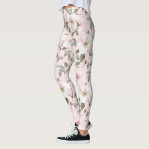 Leggings Jolies Fleurs Blanches Roses  