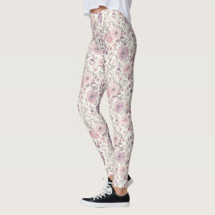 Leggings Jolies fleurs lavande violet rose blush