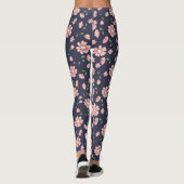 Leggings Jolies Fleurs Roses Sur La Marine (Dos)