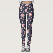Leggings Jolies Fleurs Roses Sur La Marine (Devant)