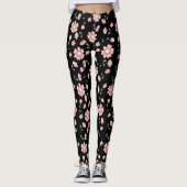 Leggings Jolies Fleurs Roses Sur Noir (Devant)