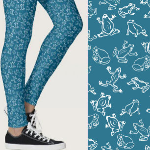 Leggings Jolies Grenouilles Motif Bleu et Blanc