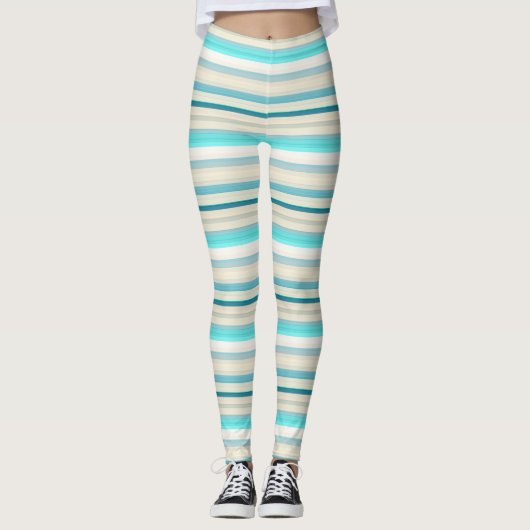 Leggings Jolies rayures aqua blanc (Devant)