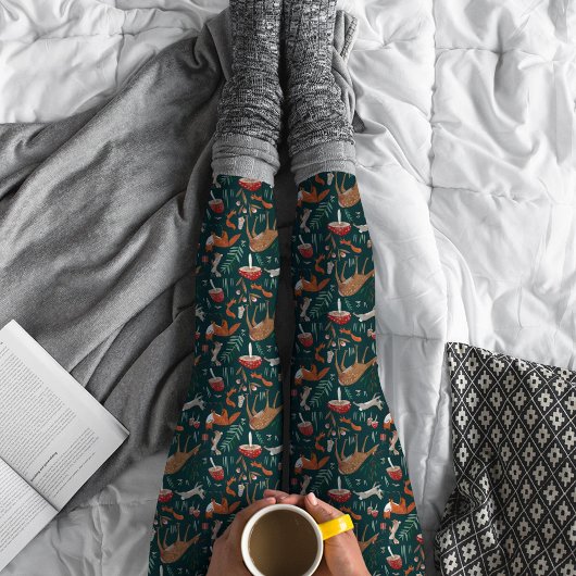 Leggings Jolis Animaux de la Forêt de Noël Verte