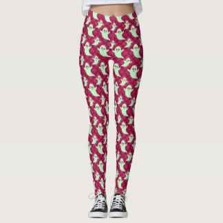 Leggings Jolis fantômes verts sur carreaux rouges
