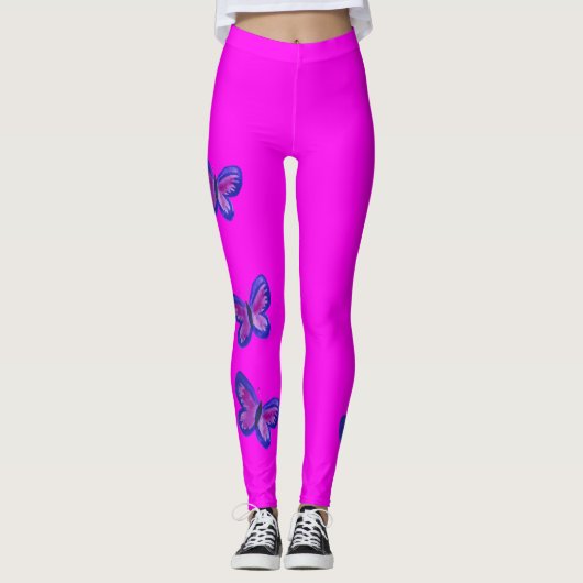 Leggings Jolis papillons sur rose vif (Devant)