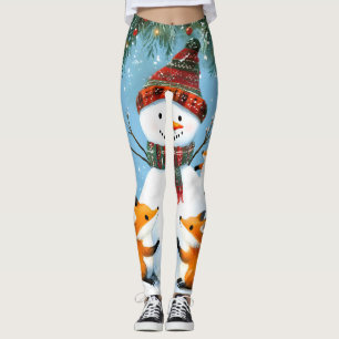 Leggings Jolis renards et bonhomme de neige de la forêt hiv