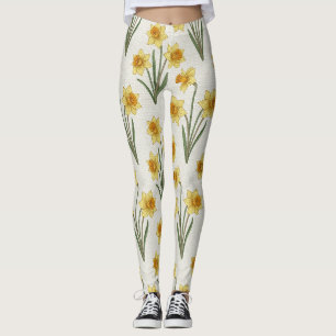 Leggings Jonquille Floral de printemps en jaune et vert dou