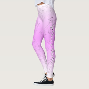 Leggings Jote Girly Cats Illustrations Pink Gradient Script