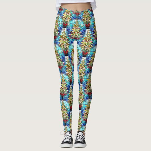 Leggings Jote Vibrant verre tendu Motif d'arbre de Noël (Devant)