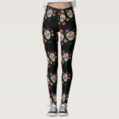 Leggings Jour des Morts crânes et fleurs de sucre Noir (Devant)