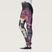 Leggings Jour du crâne mort avec des fleurs (Gauche)