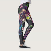 Leggings Jour du crâne mort avec des fleurs (Droite)