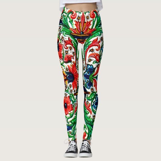 Leggings Joyaux Tons Médiéval Fleurs Manuscrits Scrolls (Devant)