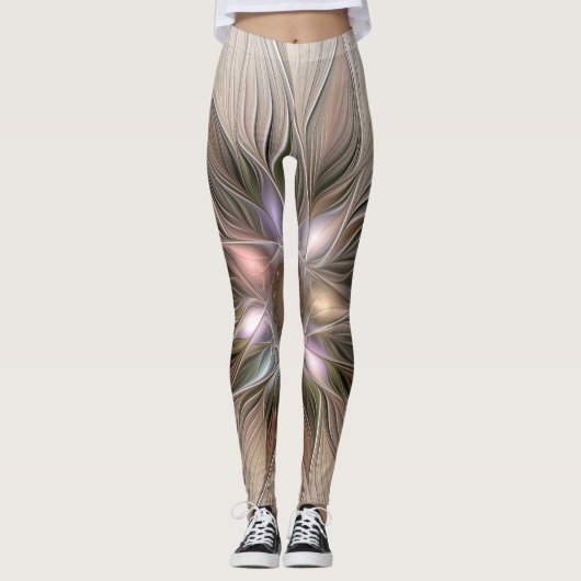Leggings Joyeuse Fleur Abstrait Beige Brown Floral Fractal (Devant)