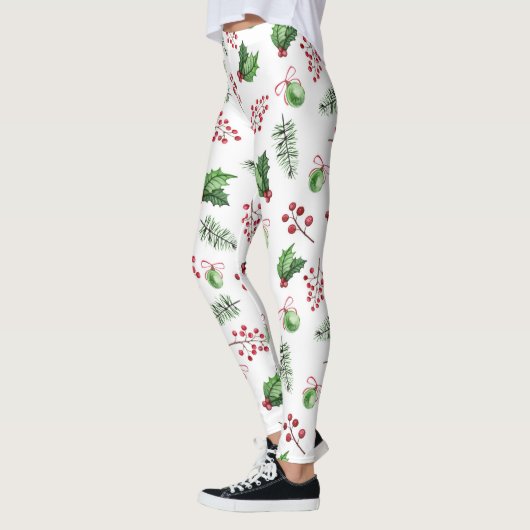 Leggings Joyeuses boules de Noël Holly Berries Pine (Gauche)