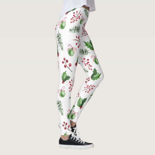Leggings Joyeuses boules de Noël Holly Berries Pine (Droite)