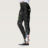 Leggings Joyeuses fêtes en texte vert avec Snowman en NOIR (Gauche)
