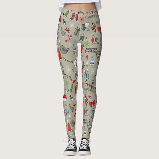 Leggings Joyeuses Vacances Chanson Oiseaux Et Snowman (Devant)