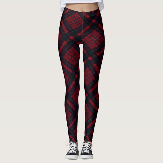 Leggings Joyeuses Vacances Rouge Plaid (Devant)