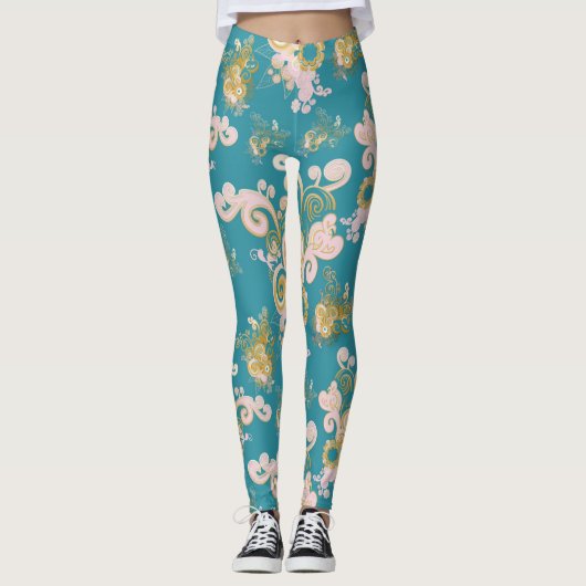 Leggings Joyeux dessin de pétales de fleurs abstraites (Devant)