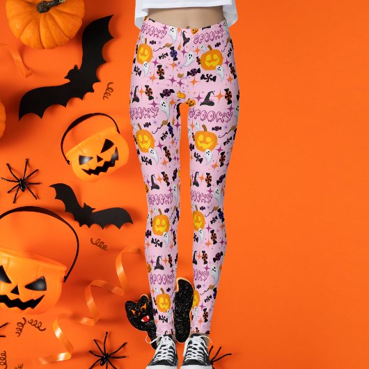 Leggings Joyeux Halloween rose Éffrayant Festive