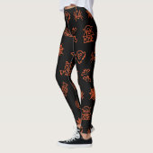 Leggings Joyeux motif d'Halloween déplaisant - Noir et oran (Gauche)