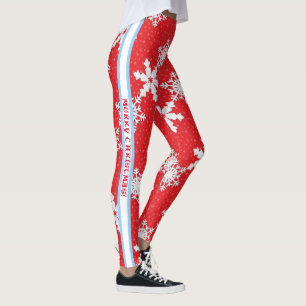 Leggings Joyeux Noël! Hiver blanc Flammes de neige rouge