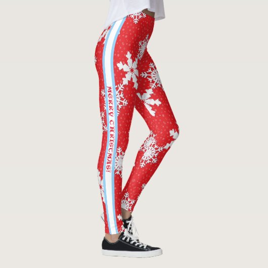 Leggings Joyeux Noël! Hiver blanc Flammes de neige rouge (Droite)