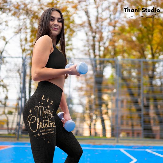 Leggings Joyeux Noël Joyeux Nouvel An Moderne Noir & Or