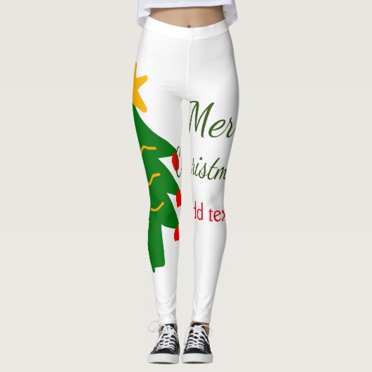 Leggings Joyeux Noël rouge vert Noël ajouter le nom (Devant)