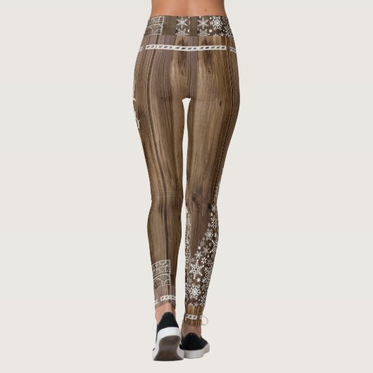 Leggings Joyeux Noël Rustique Motif en bois Snowflake (Dos)