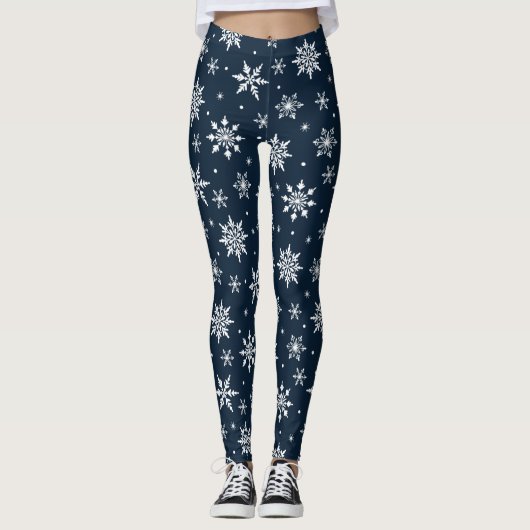 Leggings Joyeux Noël Snowflakes Motif Bleu (Devant)