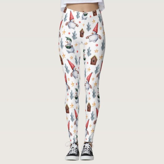 Leggings Joyeux Noël Snowman Snowflakes Motif (Devant)