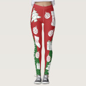 Leggings Joyeux Noël vert et rouge, jambes des femmes (Devant)