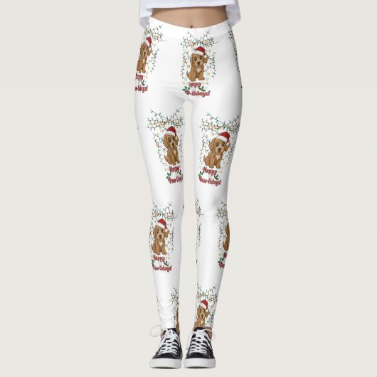 Leggings Joyeux Paw-lidays Noël Cockapoo Design (Devant)