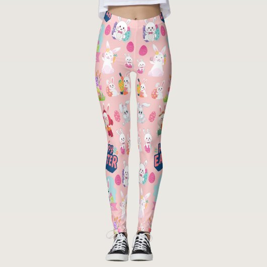 Leggings Joyeux voeux de Pâques - Motif Funny Bunny Pâques (Devant)