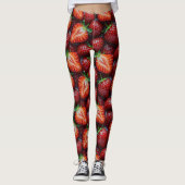 Leggings Juicy Fresh Red Strawberries Summer Fruit Pattern (Devant)