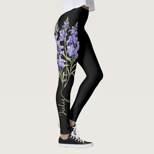 Leggings Juillet Fleur de naissance, Larkspur pourpre sur N (Droite)