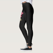 Leggings Juin Fleur de naissance, Blush et Rose sur Noir (Gauche)