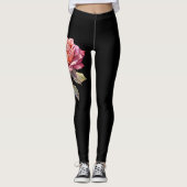 Leggings Juin Fleur de naissance, Blush et Rose sur Noir (Devant)